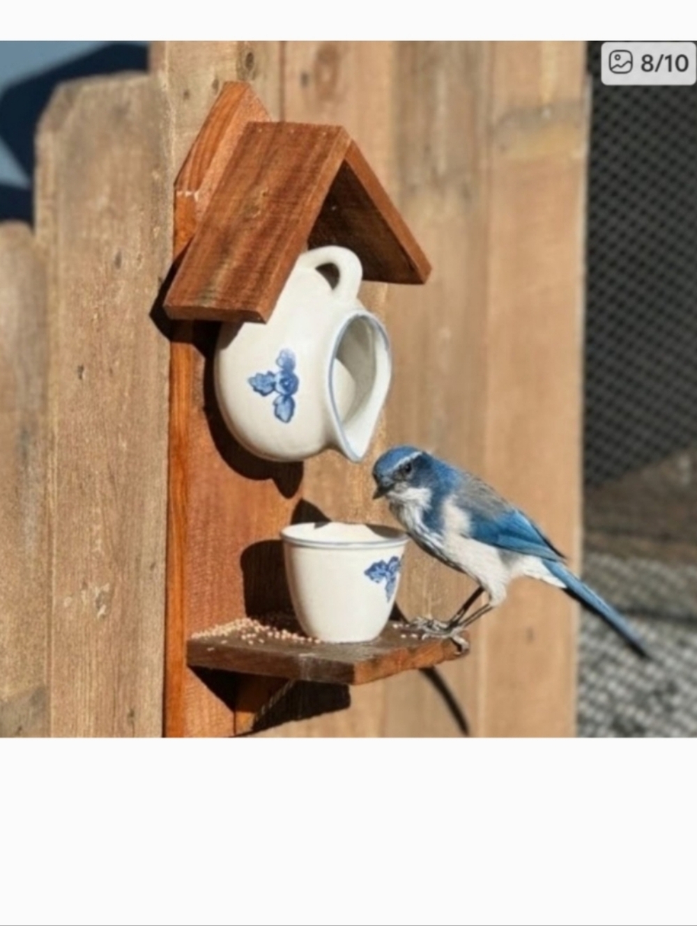 Rustic Wooden Handmade Bird Feeder Teapot Sunshine Yellow - Picture 15 of 16